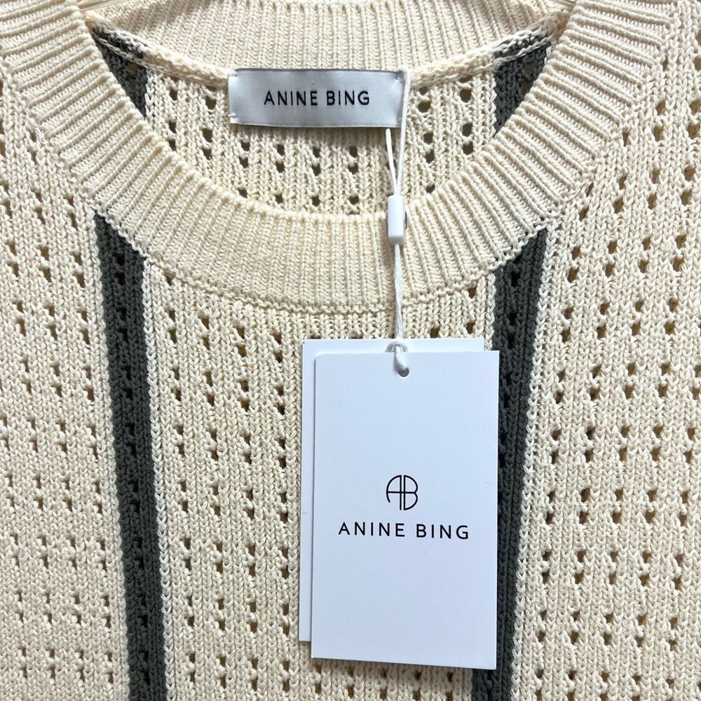 NWT Anine Bing Lanie Knit Mini Dress Sleeveless Cream Green Size L - Picture 5 of 8